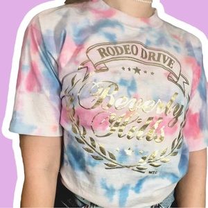 Vintage Tee Tourist Tie Dye USA Rodeo Drive Beverly Hills Gold Graphic Rework